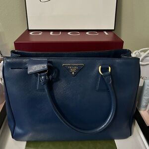 Prada Navy Blue Leather Tote Bag